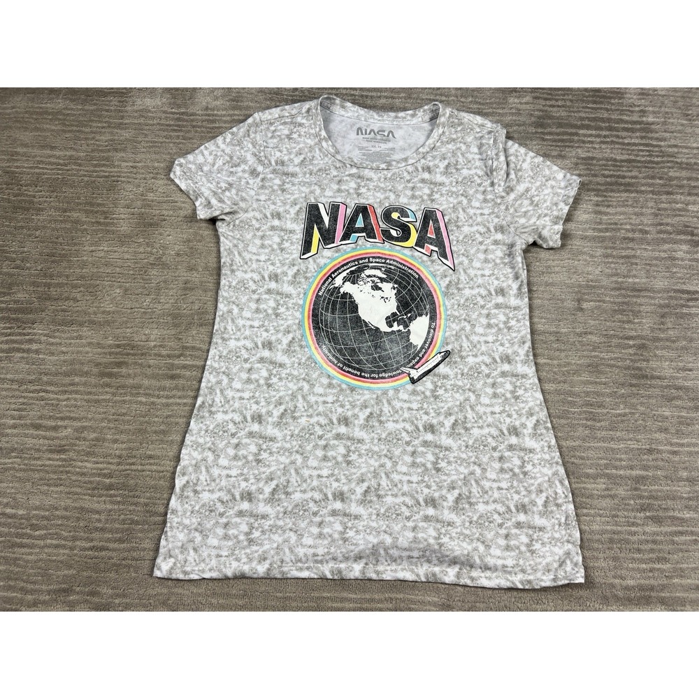 Nasa Top Juniors XXL 19 Gray Short Sleeve Graphic Print T-Shirt‎ Tee Polyester